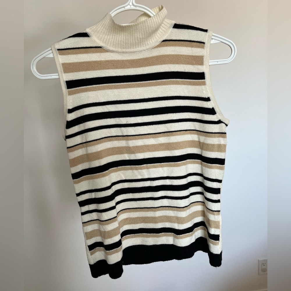 Striped Sleeveless Top - Black, Cream, Tan